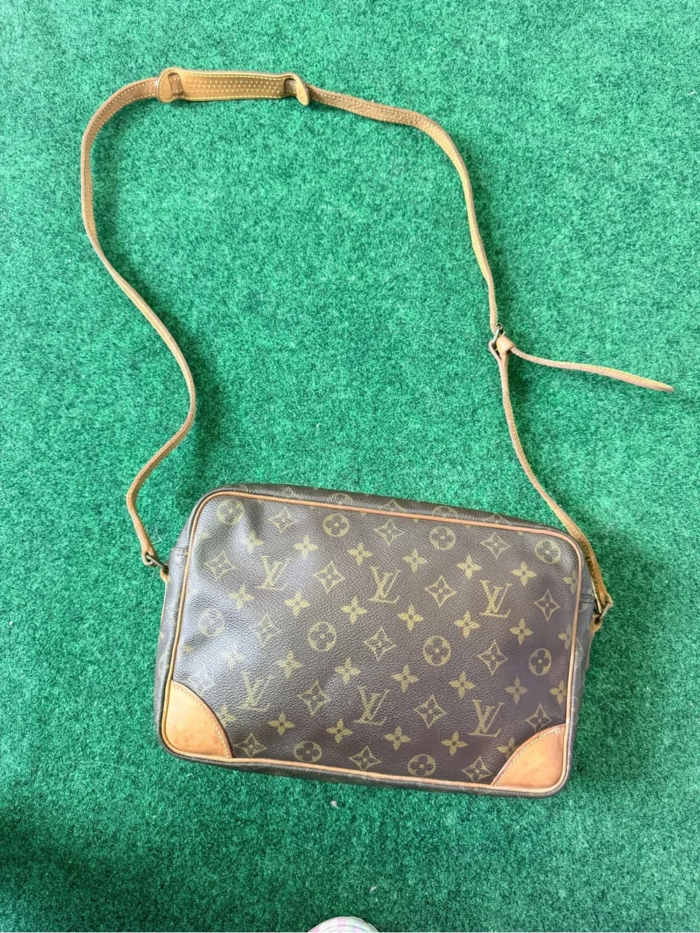 Louis Vuitton Brown Monogram Messenger Bag with Tan Leather Trim